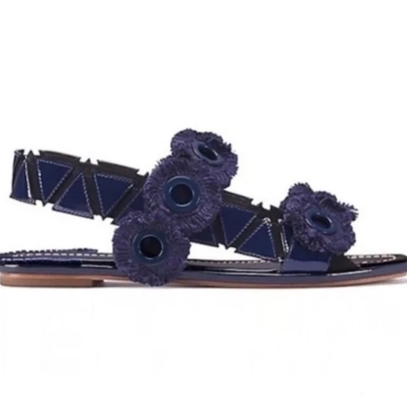 Tory Burch Shoes - TORY BURCH SANDAL SQUARE TOE SLINGBACK FREYA EYELET BLUE